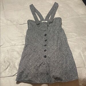 Gray Button-Front Pinafore Dress